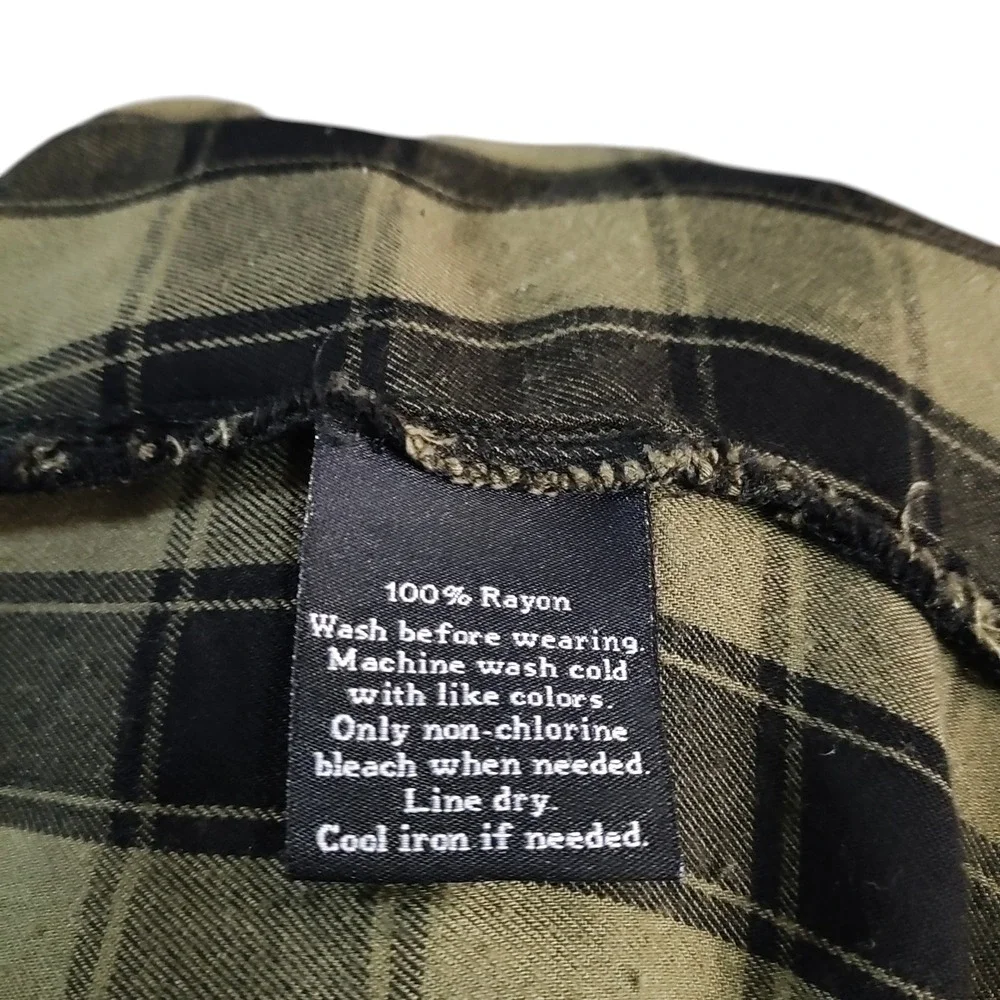 Rock & Republic Womens Olive Green Black Plaid Shirt Dress Grunge Punk Midi‎ - M